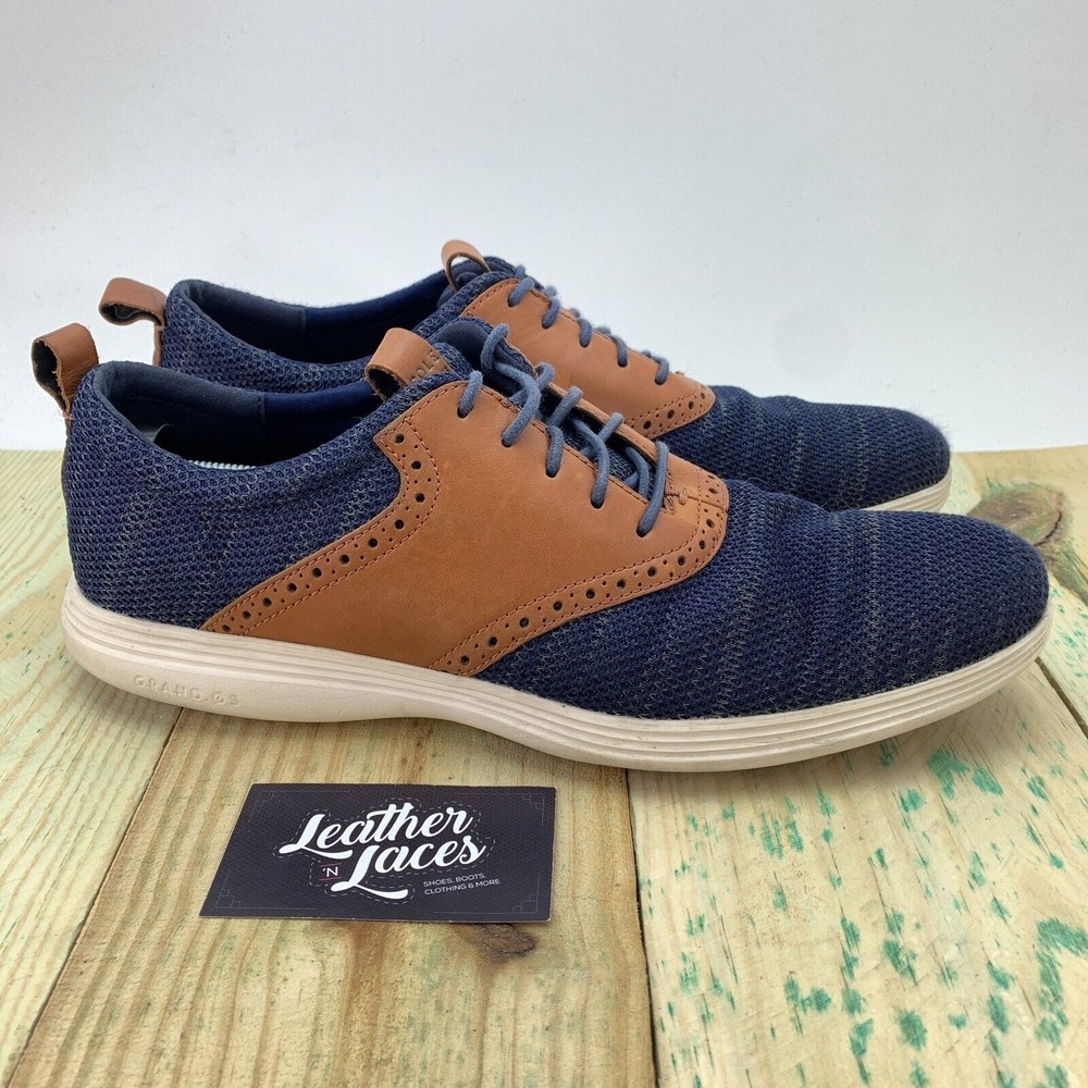Cole Haan Mens Shoes Sz 12 M Grand Tour Knit Oxford Marine Navy Blue Tan C31348